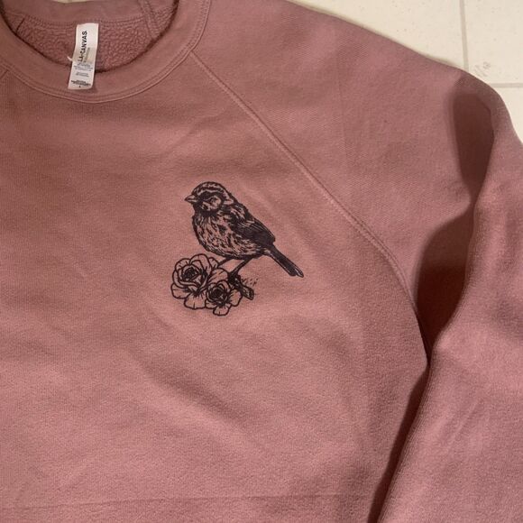 Bella+Canvas Sweatshirt Sz Large Grandma Bird Lover Floral Pink Sparrow - Picture 2 of 5